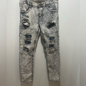 WEST 49 size 13/14 skinny fit distressed jeans, frayed hems, zipper buckle front